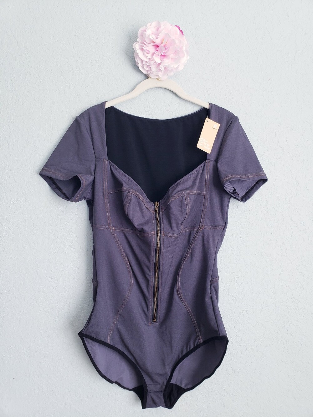 Popilush Denim V-Neck Short Sleeve Bodysuit